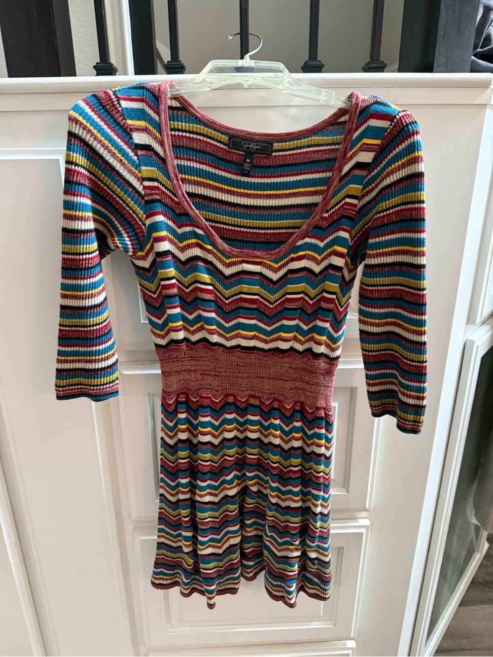 Jessica Simpson Multicolor Striped Scoop-Neck Knit Dress
